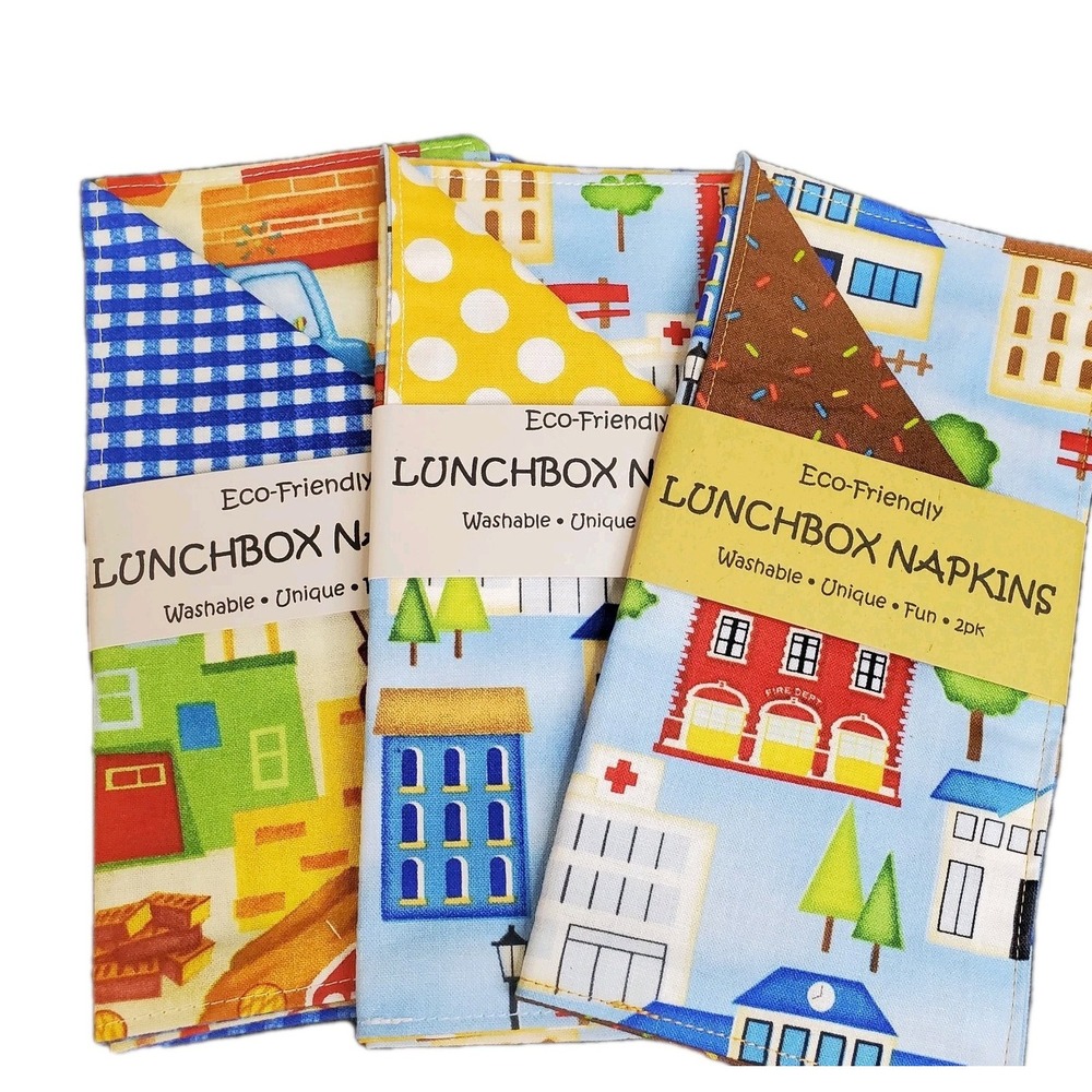 Cotton Novelty Fabric Napkins Construction Theme, Three 2ct Reusable Hand Towels
